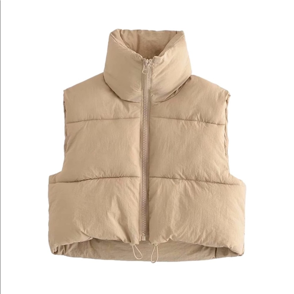 Amazon High Neck Zipper Cropped Puffer Vest Size Small